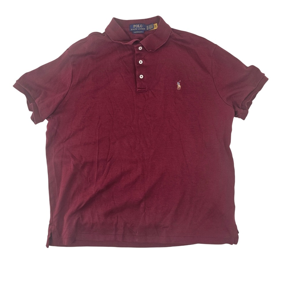 Polo Ralph Lauren Mens XL Custom Slim Fit Short Sleeve Polo Shirt Burgundy Red
